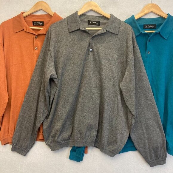 Lot of 3 ST CROIX Shop Polo Sweaters Mens XL Blue Orange Henley Long Sleeve USA - Picture 9 of 16